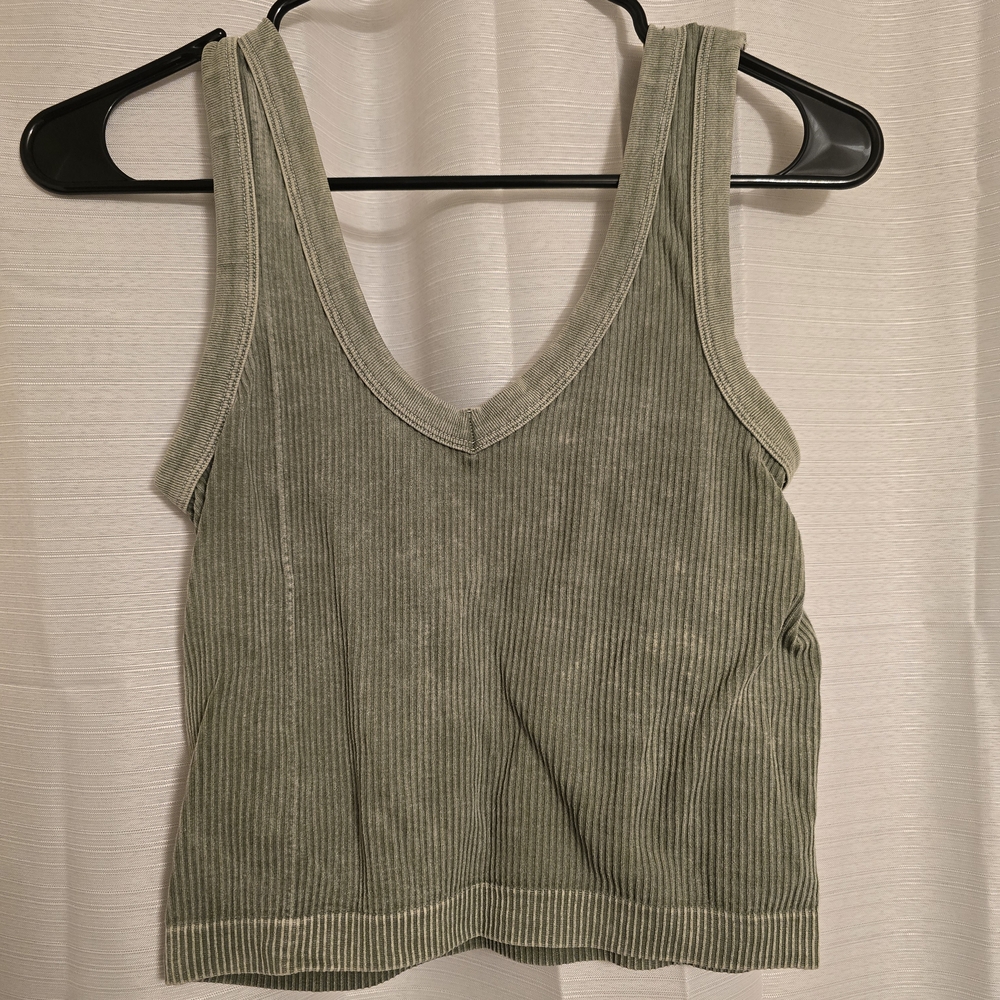 Olive Green Ribbed Women's Tank Top